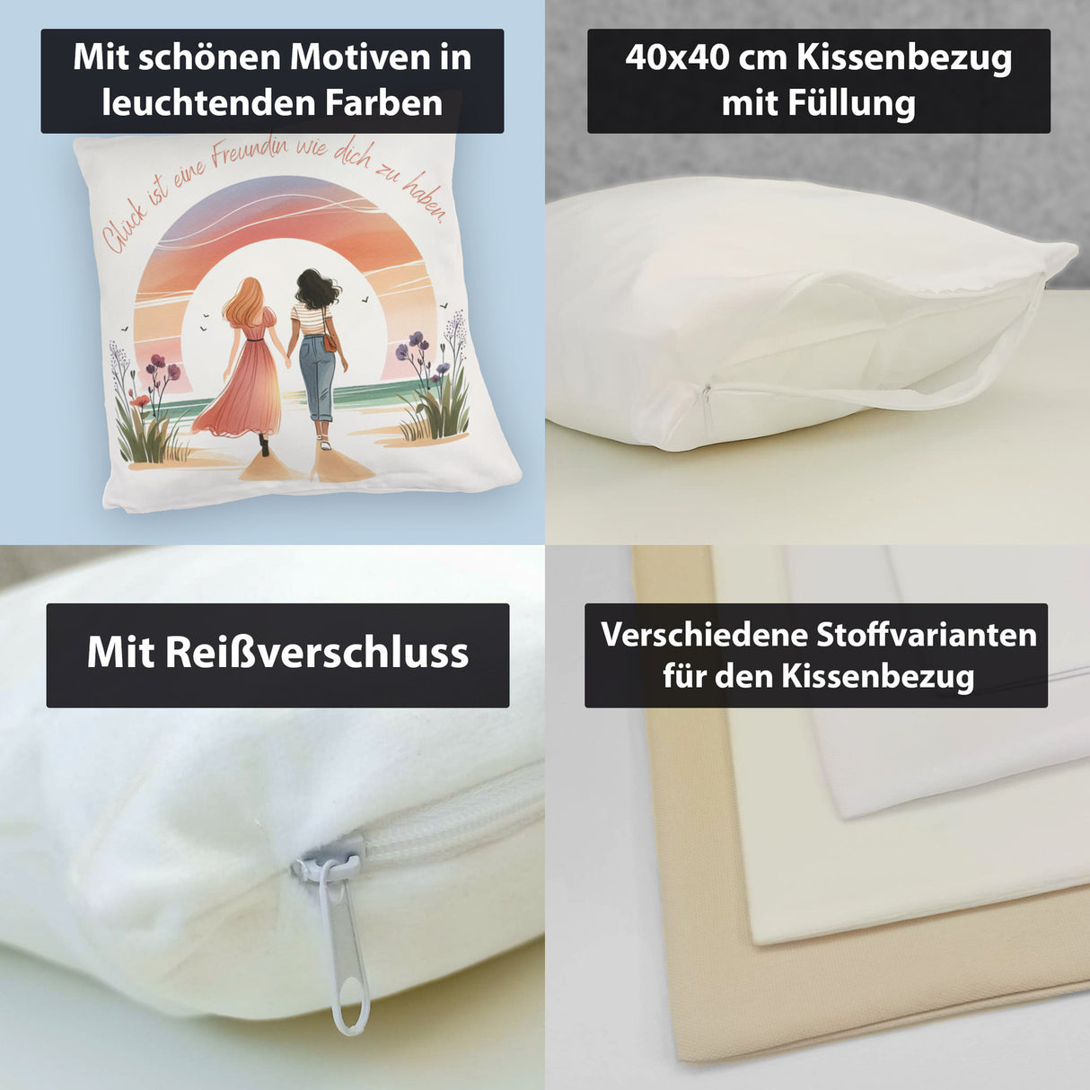 Freundinnen Sonnenuntergang Kissen mit Spruch Freundin wie dich ist Glück