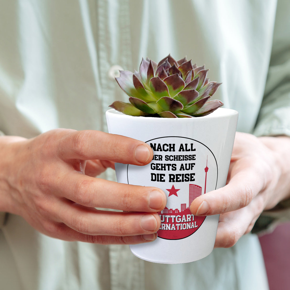 Stuttgart Europapokal Blumentopf mit Spruch Stuttgart International