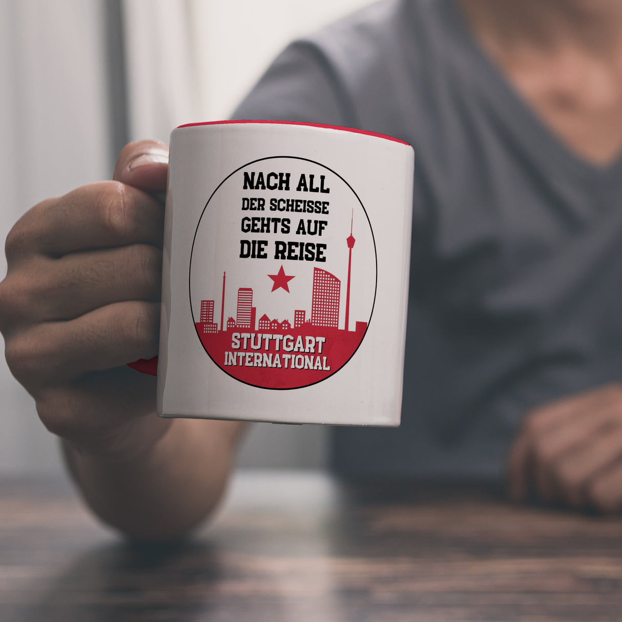 Stuttgart Europapokal Kaffeebecher mit Spruch Stuttgart International