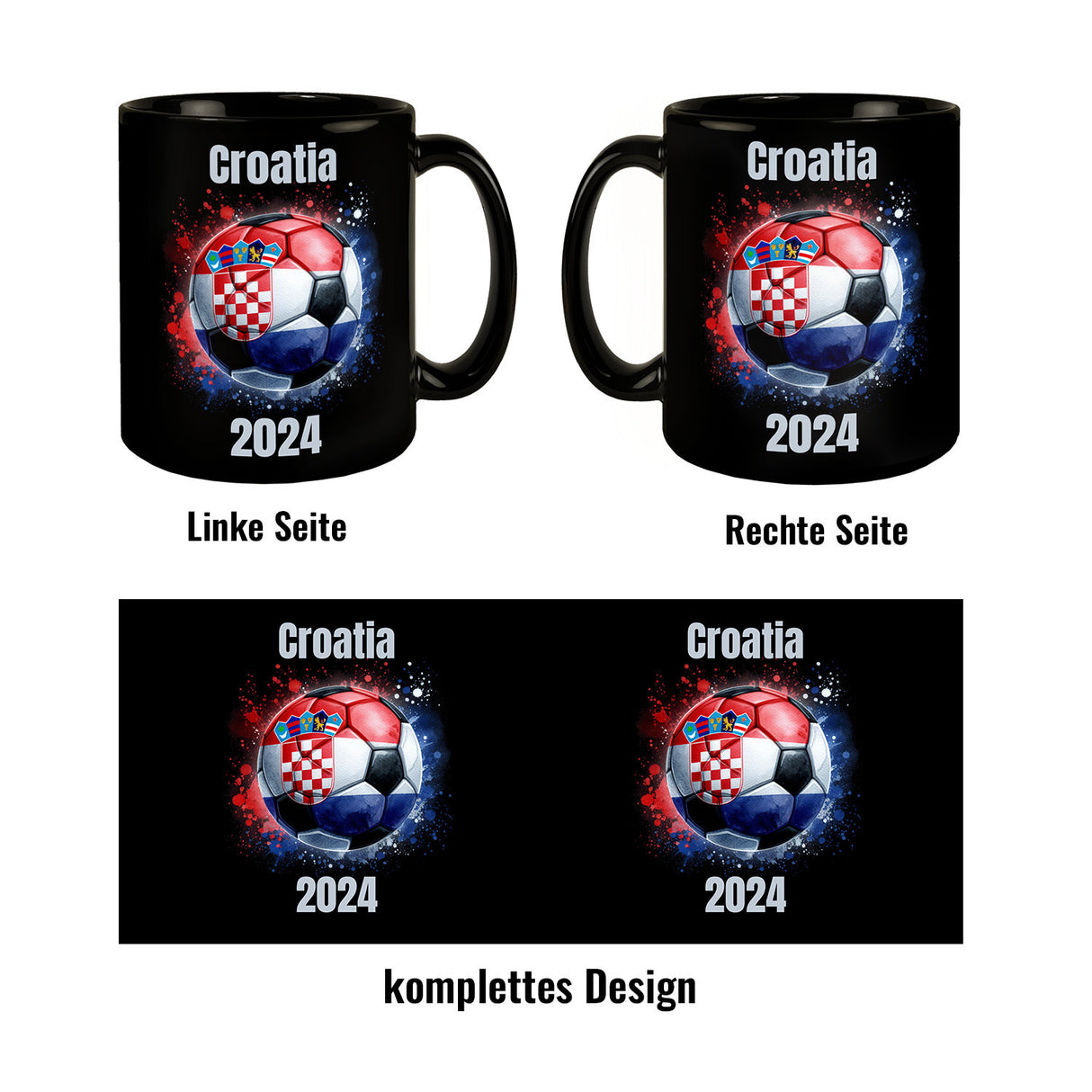 Fußball Kroatien Flagge Tasse in Schwarz