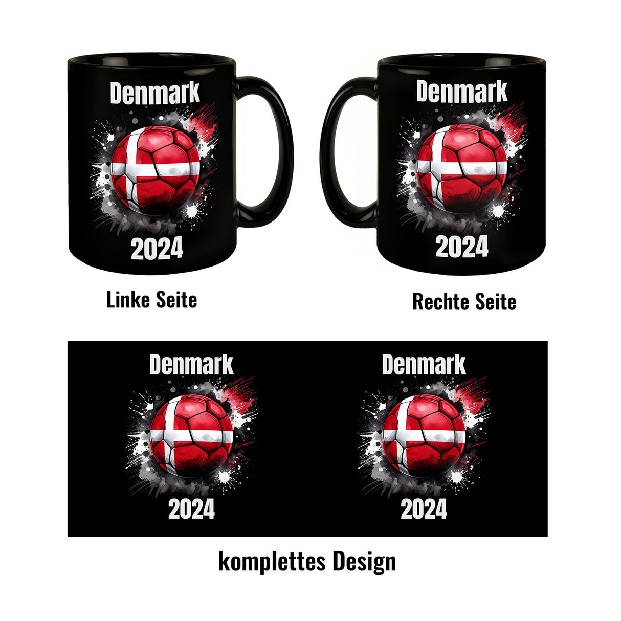 Fußball Dänemark Flagge Tasse in Schwarz