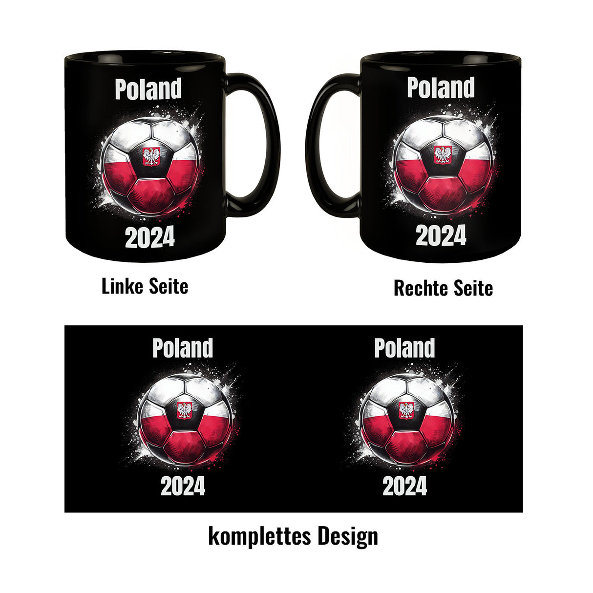 Fußball Polen Flagge Tasse in Schwarz