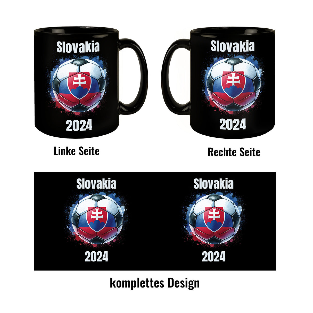 Fußball Slowakei Flagge Tasse in Schwarz
