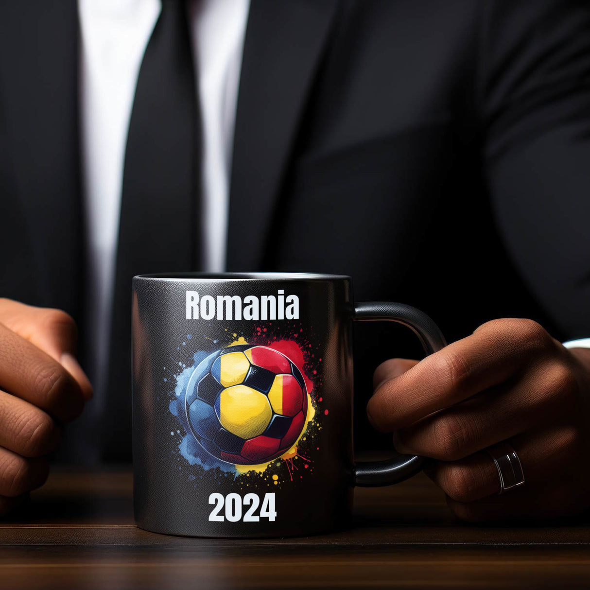 Fußball Rumänien Flagge Tasse in Schwarz