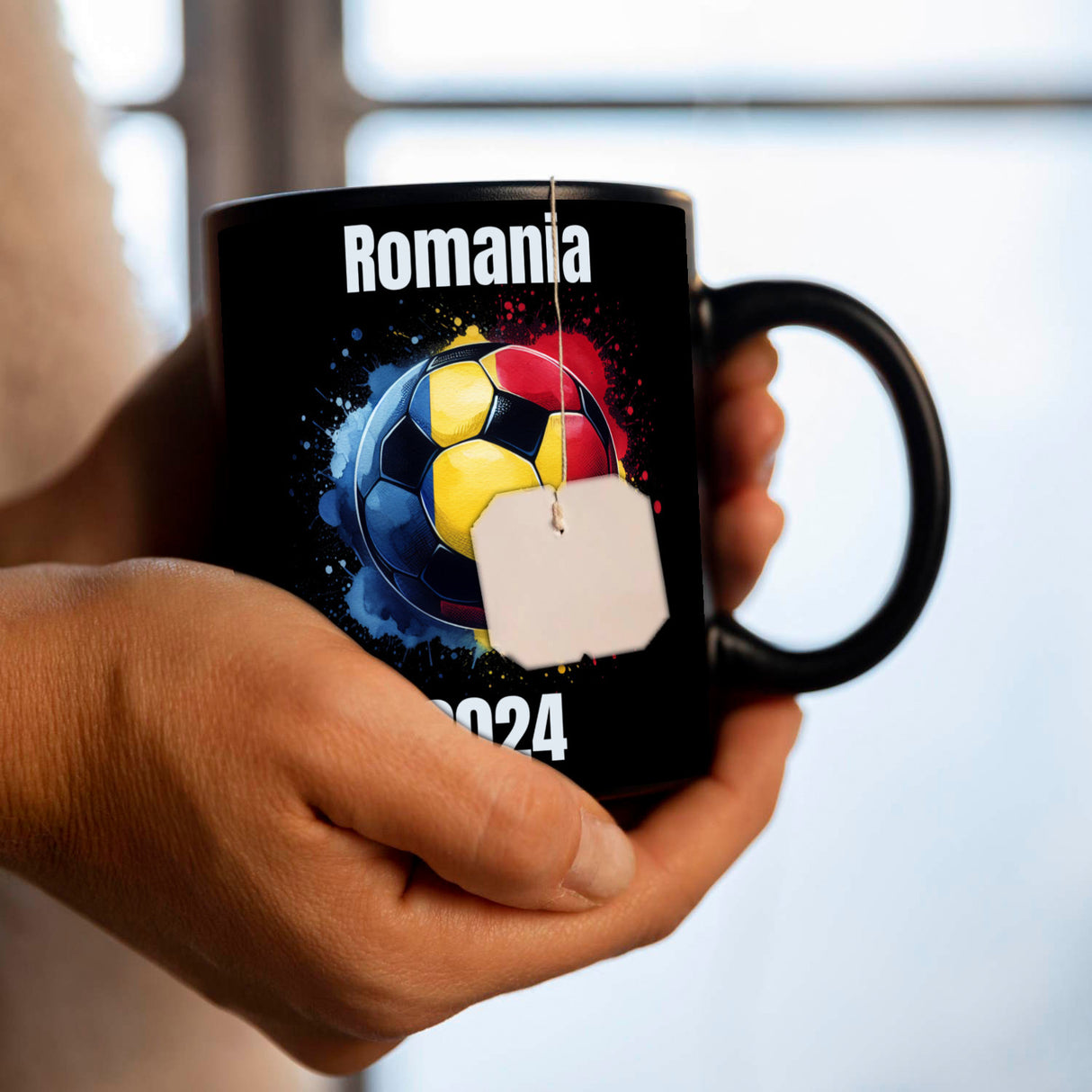 Fußball Rumänien Flagge Tasse in Schwarz