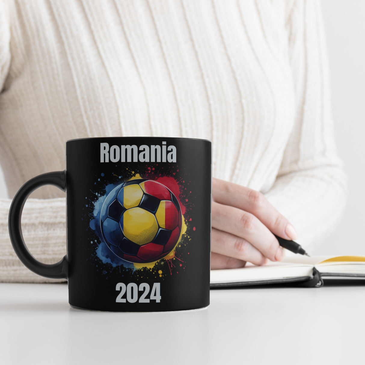 Fußball Rumänien Flagge Tasse in Schwarz