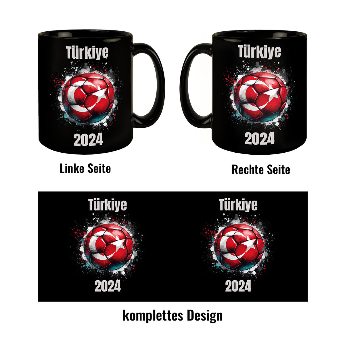 Fußball Türkei Flagge Tasse in Schwarz