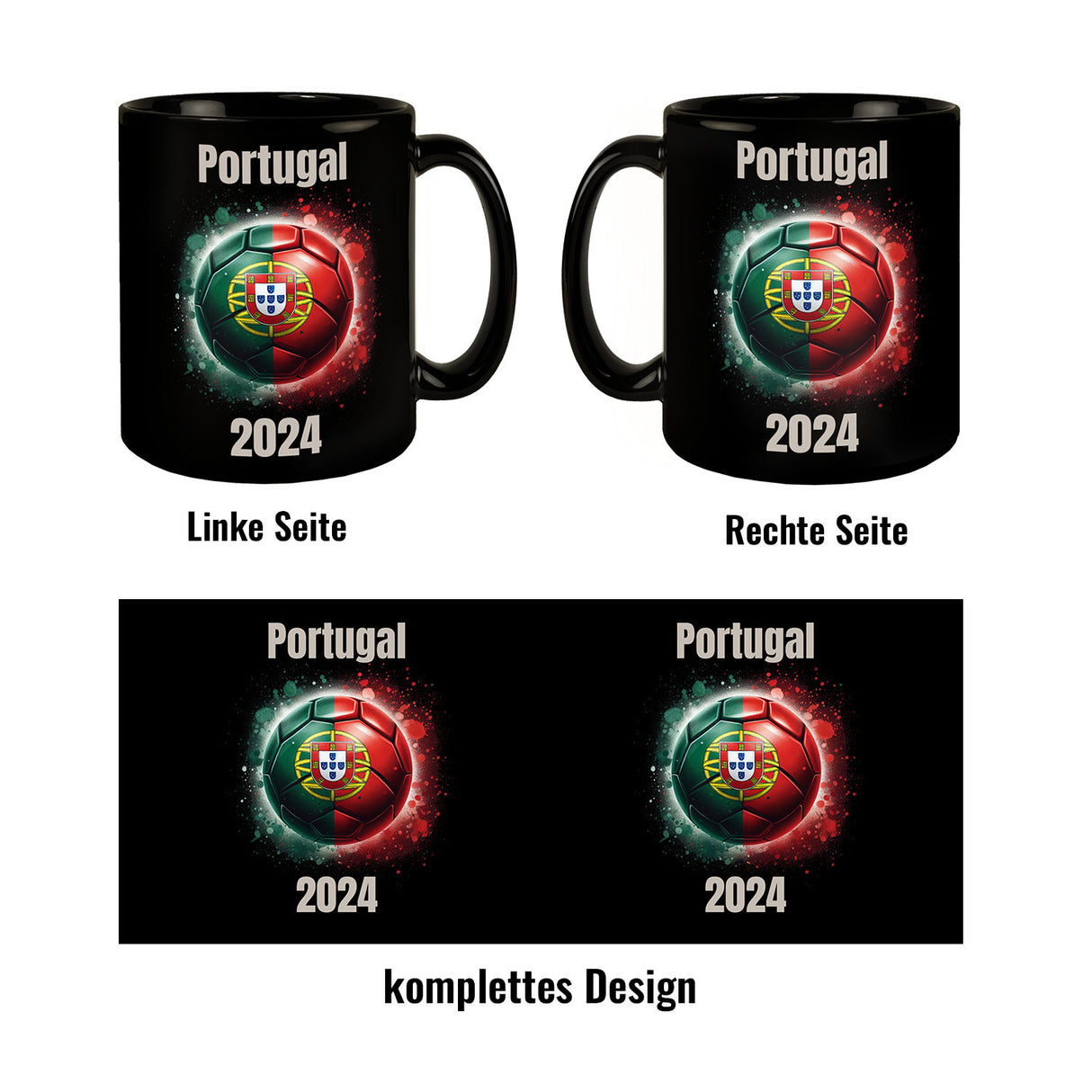 Fußball Portugal Flagge Tasse in Schwarz