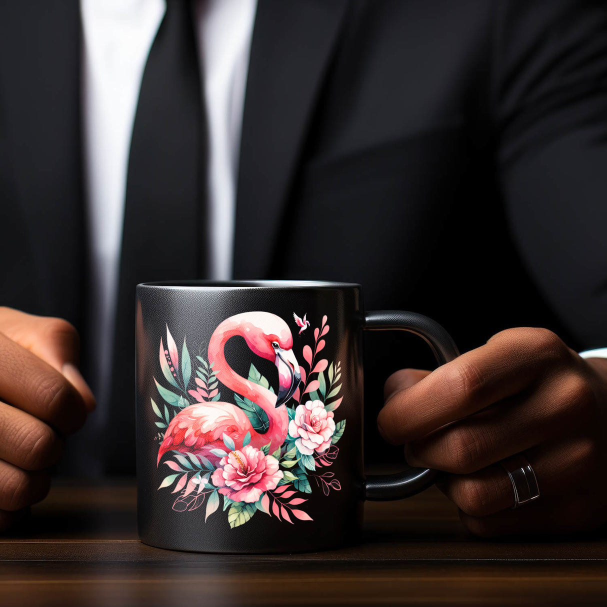 Rosa Flamingo Tasse in Schwarz