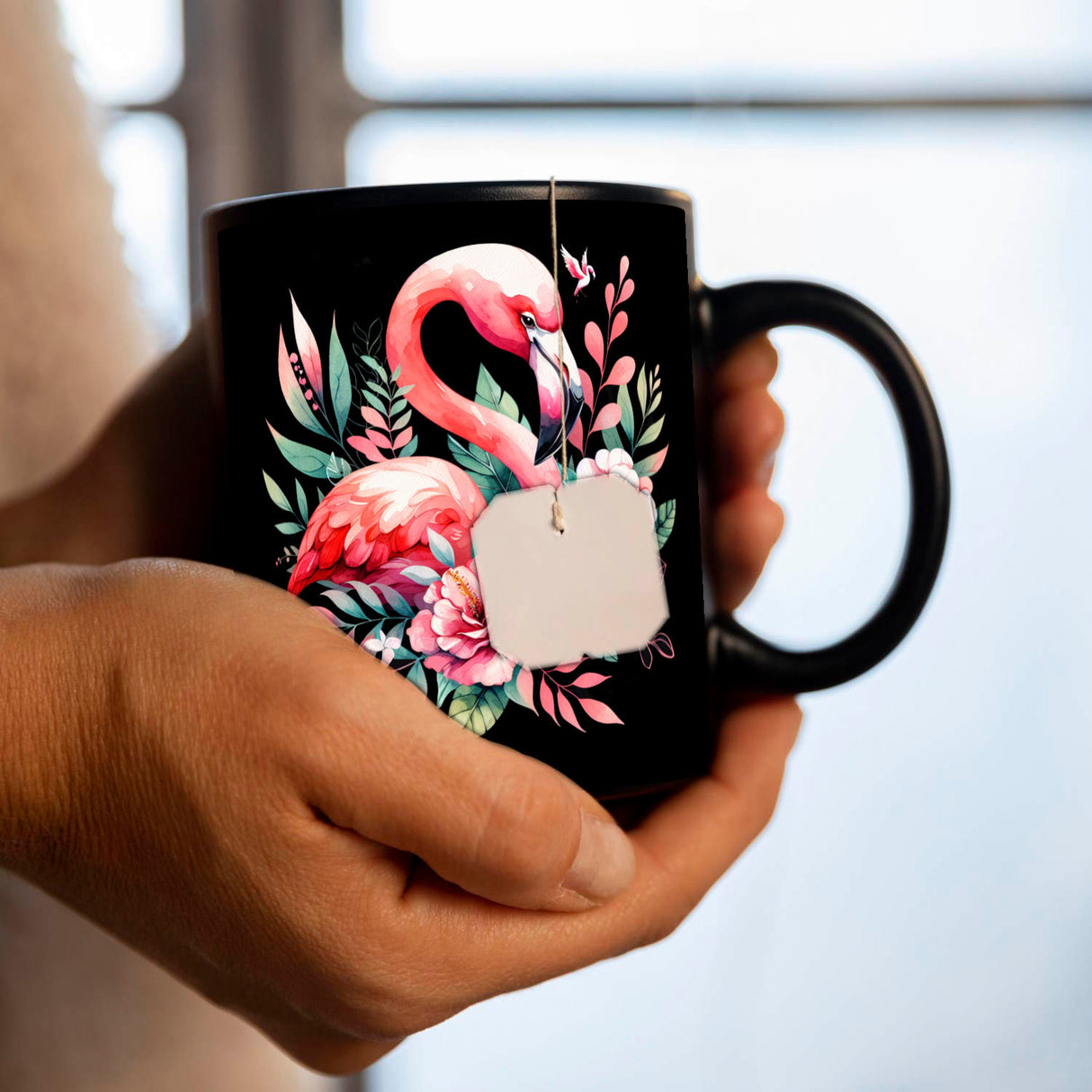 Rosa Flamingo Tasse in Schwarz