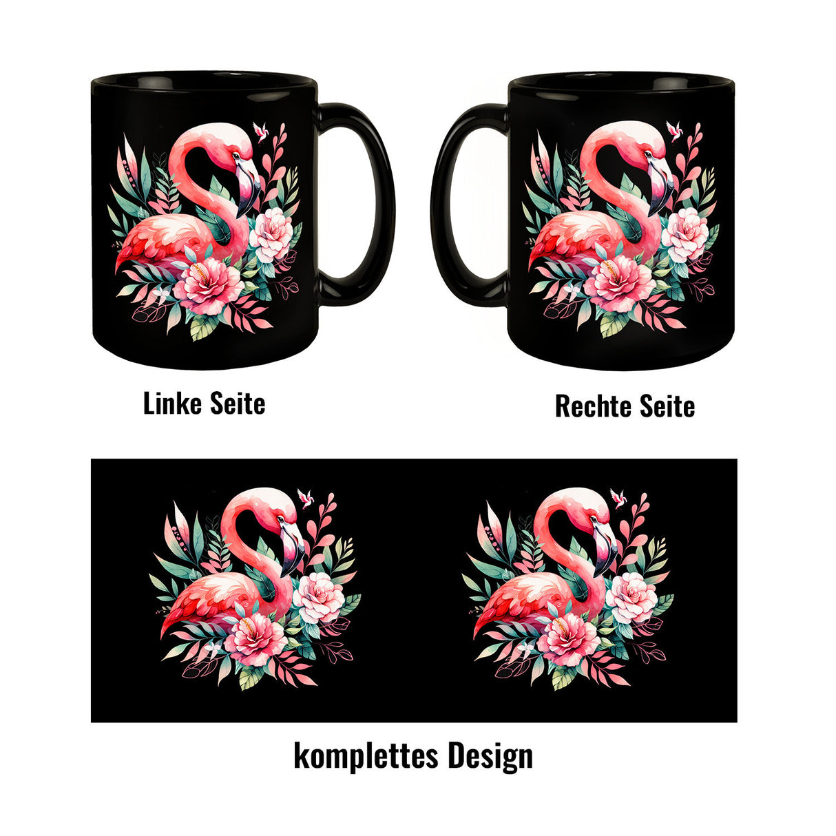 Rosa Flamingo Tasse in Schwarz
