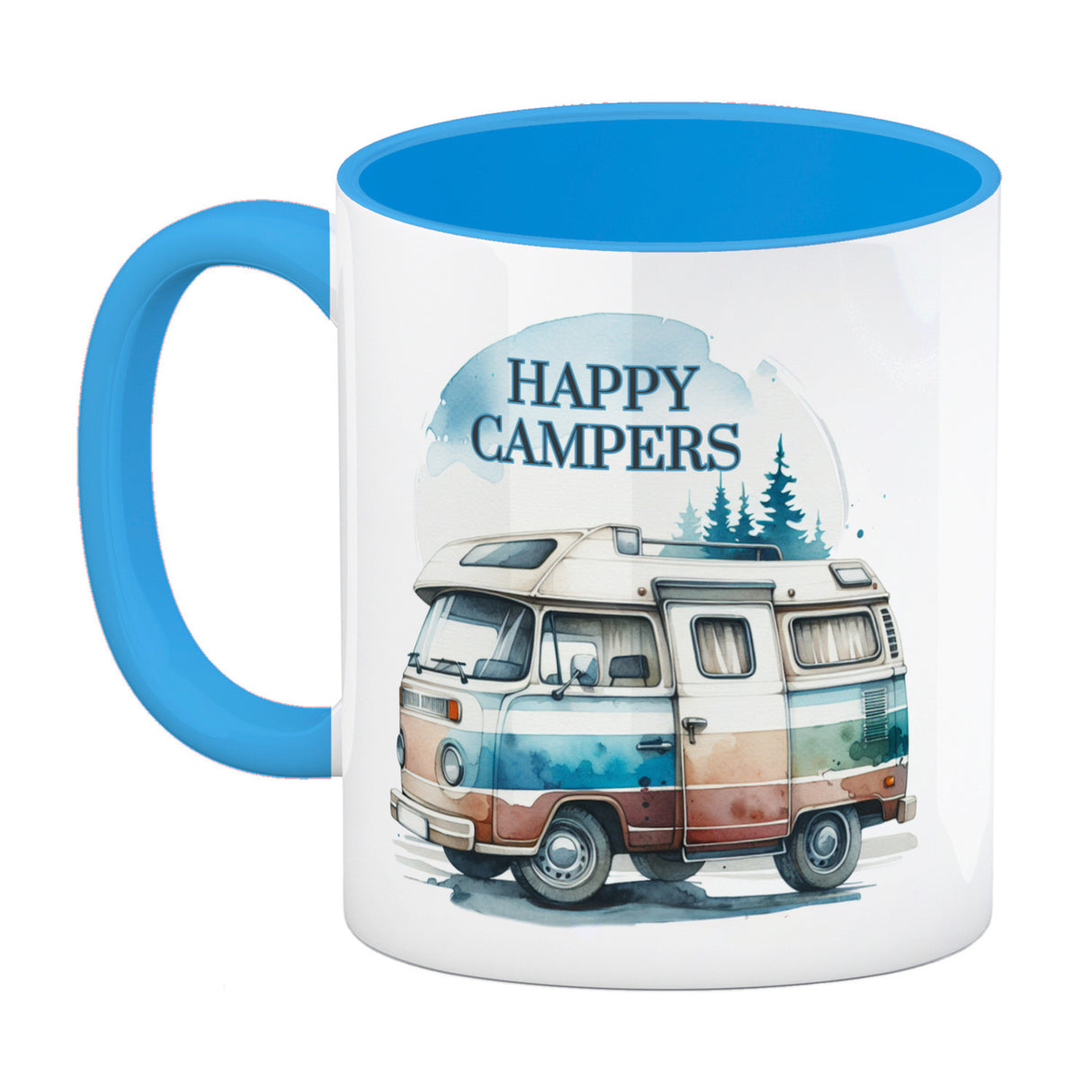 Campingwagen Kaffeebecher mit Spruch Happy Campers
