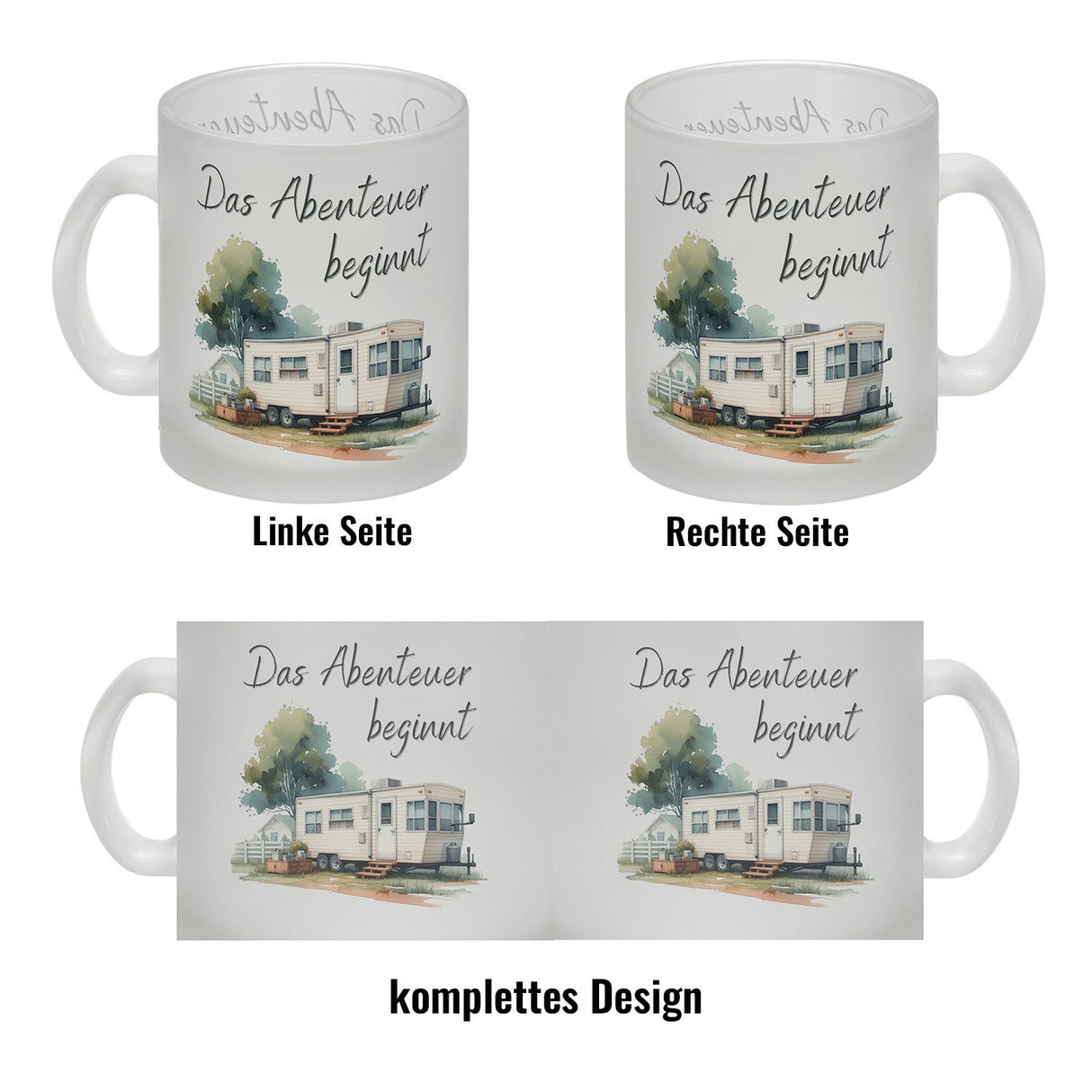 Wohnwagen Kaffeebecher mit Spruch Das Abenteuer beginnt