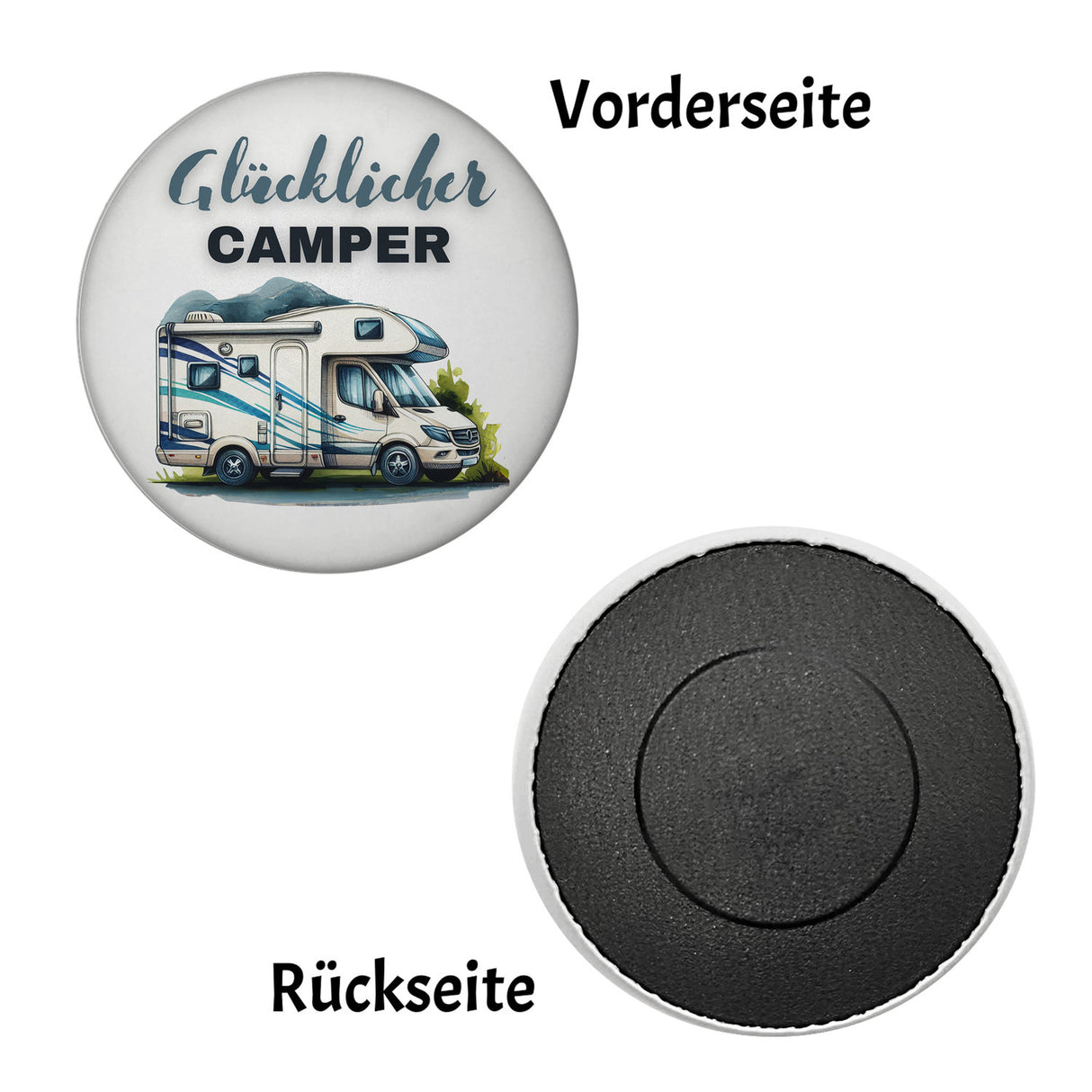 Wohnmobil Magnet rund mit Spruch Glücklicher Camper