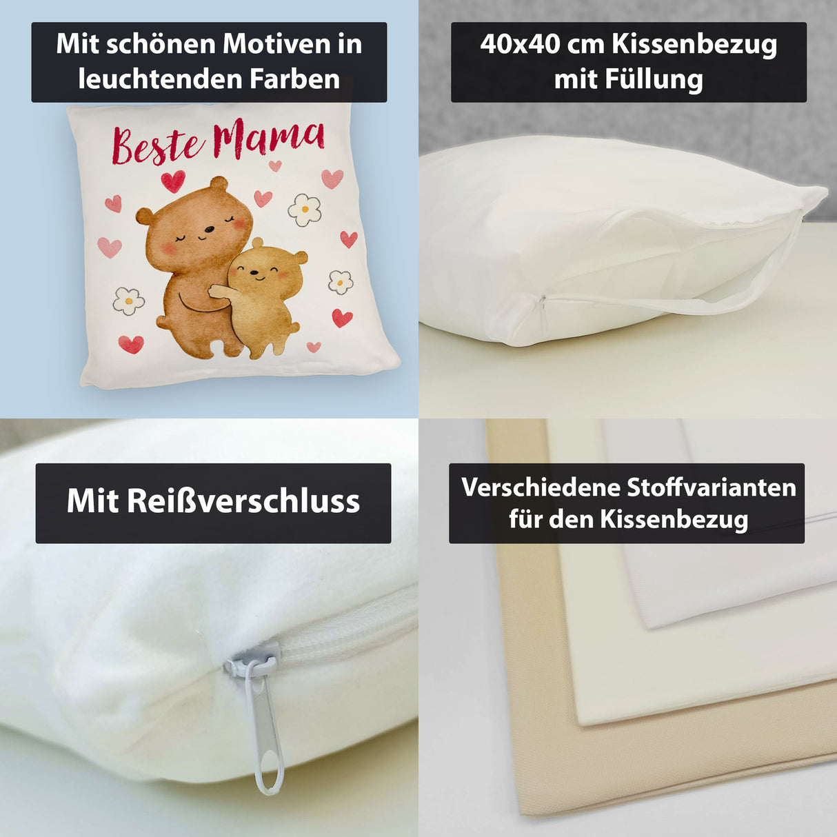 Bären Mutter und Kind Kissen mit Spruch Beste Mama