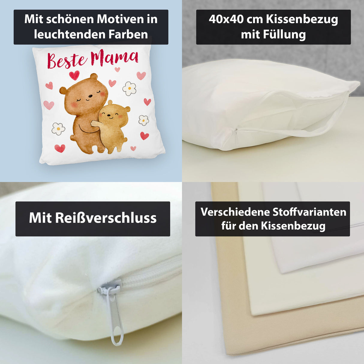 Bären Mutter und Kind Kissen mit Spruch Beste Mama