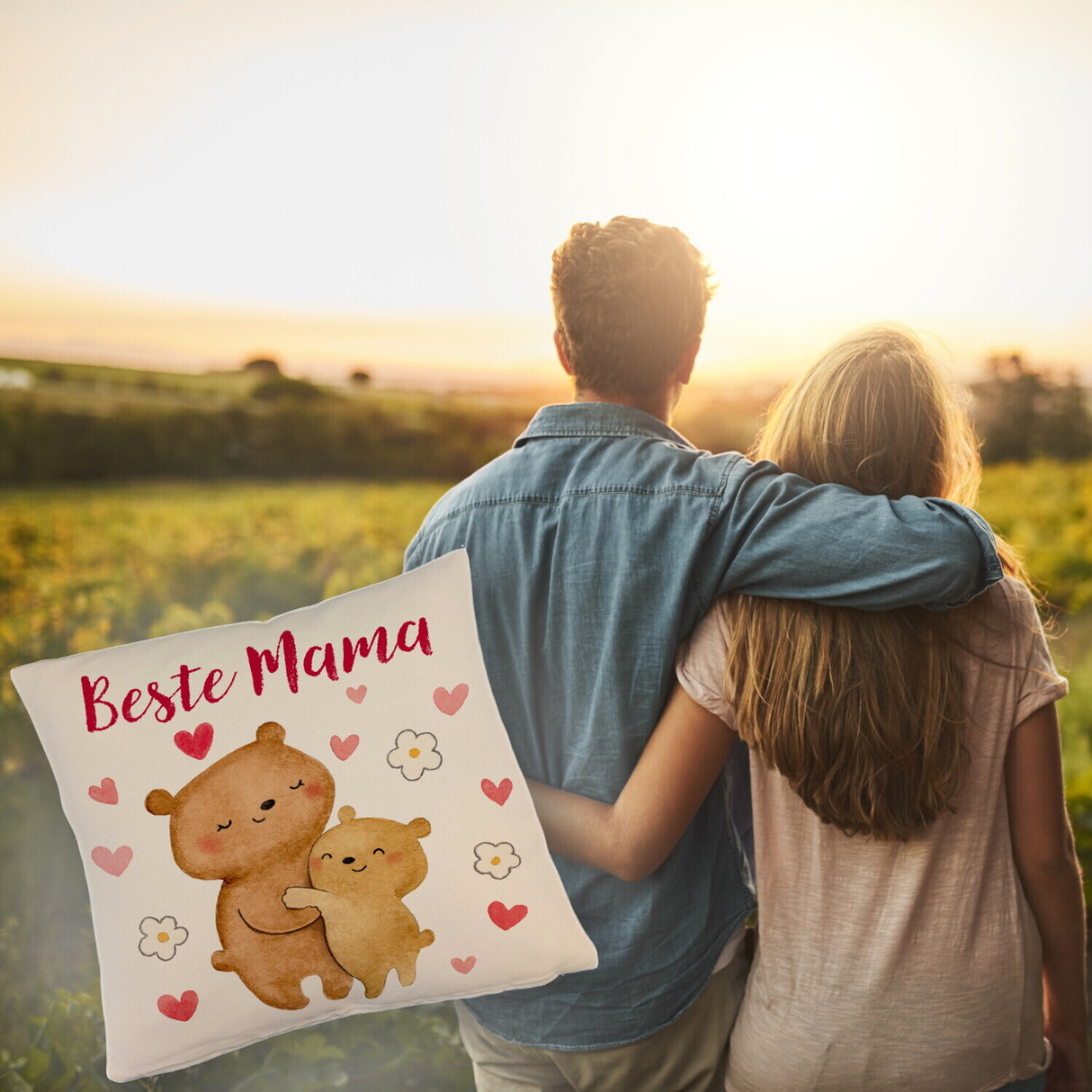 Bären Mutter und Kind Kissen mit Spruch Beste Mama