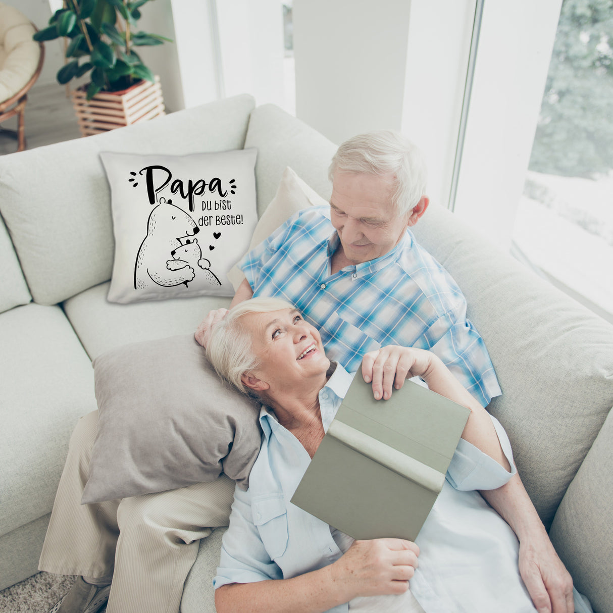 Bären Papa und Kind Kissen mit Spruch Papa du bist der Beste