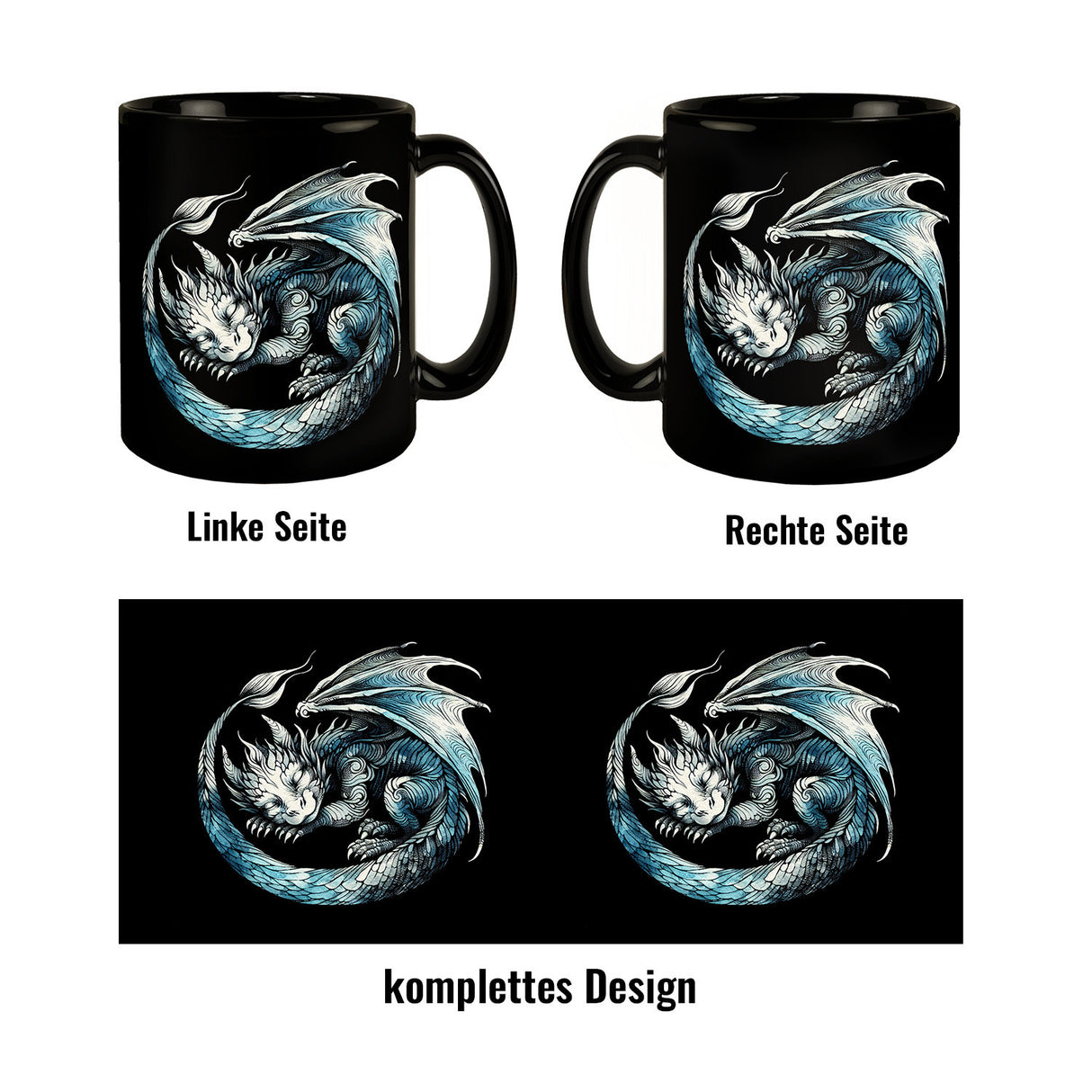 Schlafender Babydrache Tasse in Schwarz