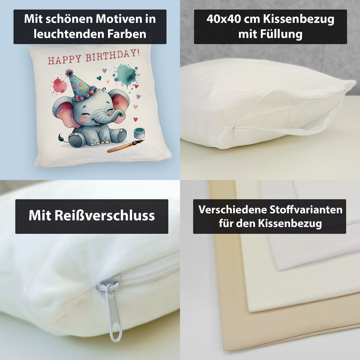 Happy Birthday Elefant Kissen