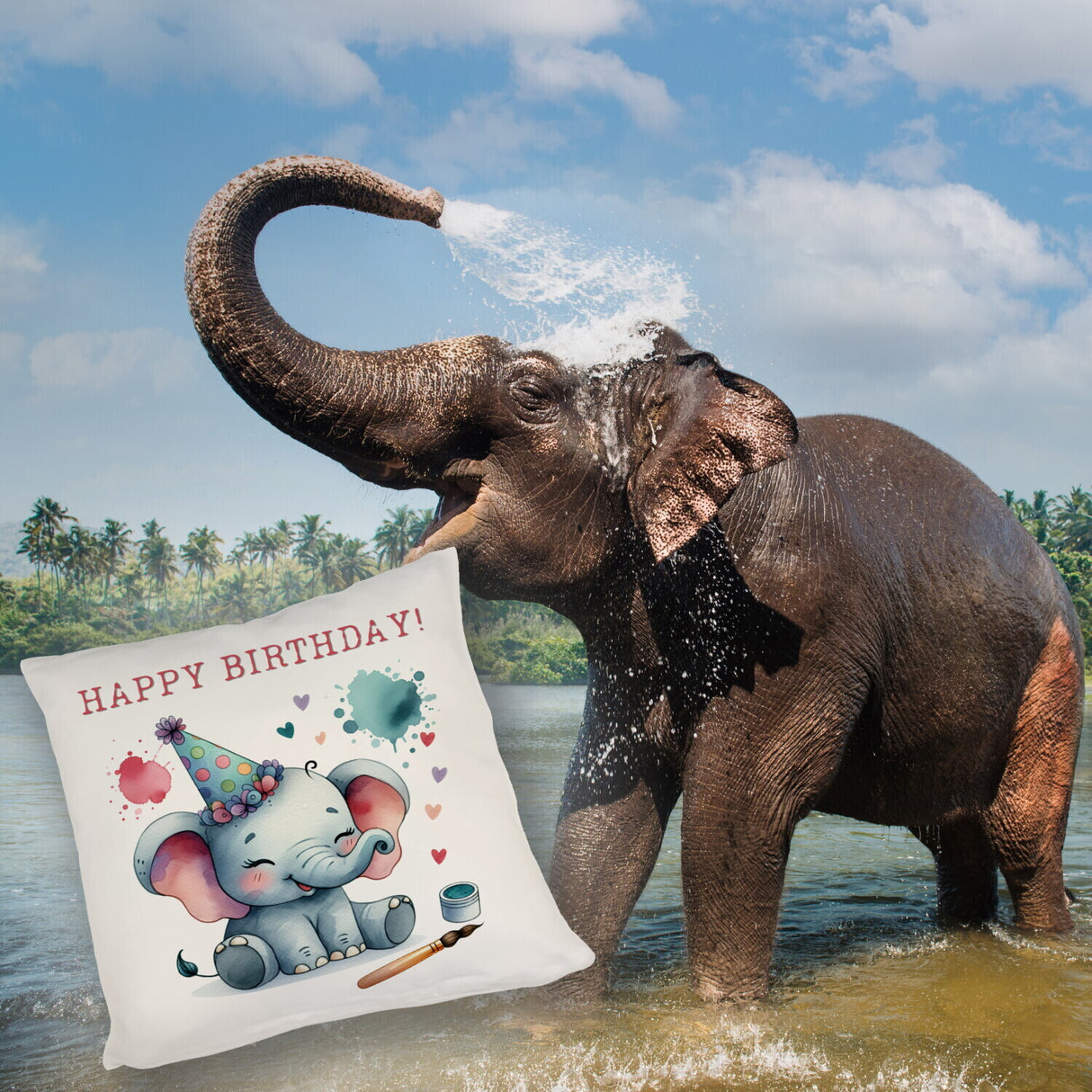 Happy Birthday Elefant Kissen