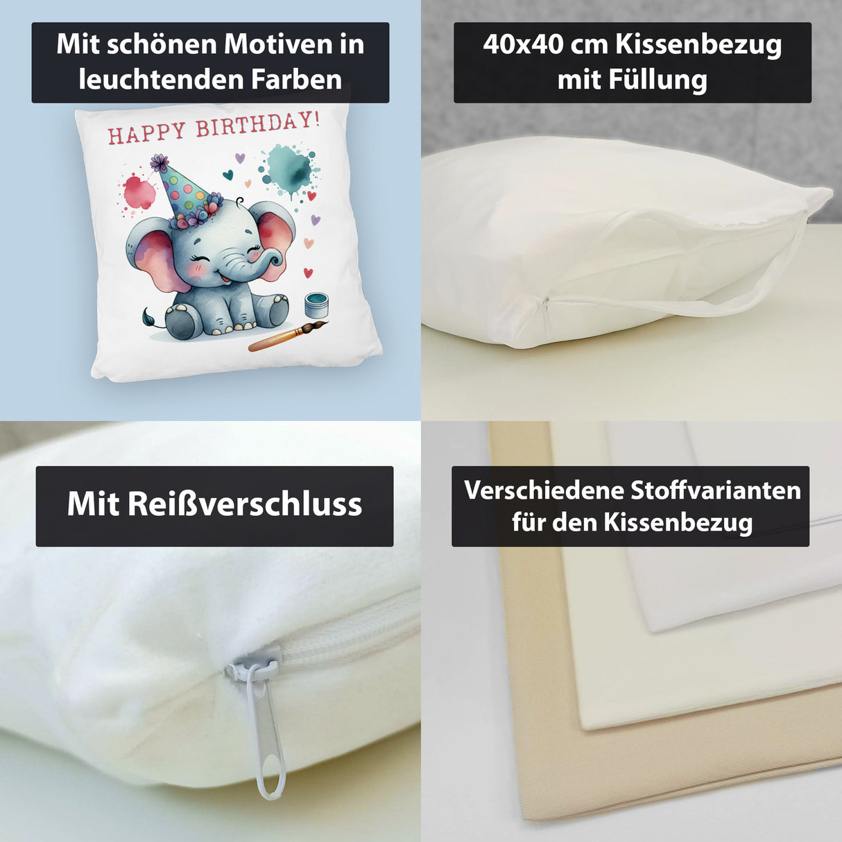 Happy Birthday Elefant Kissen