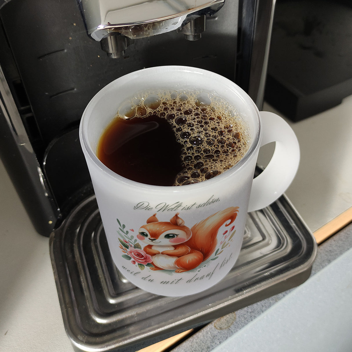 Eichhörnchen Kaffeebecher mit Spruch Welt schön da du dabei