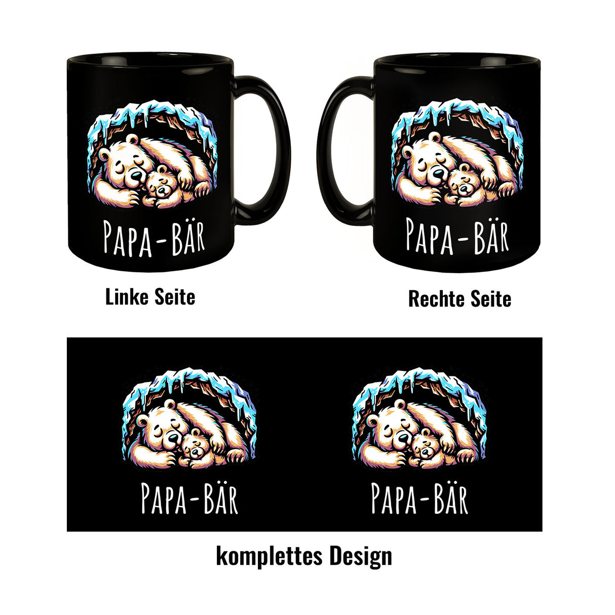 Bärenpapa Tasse in Schwarz mit Spruch Papa-Bär