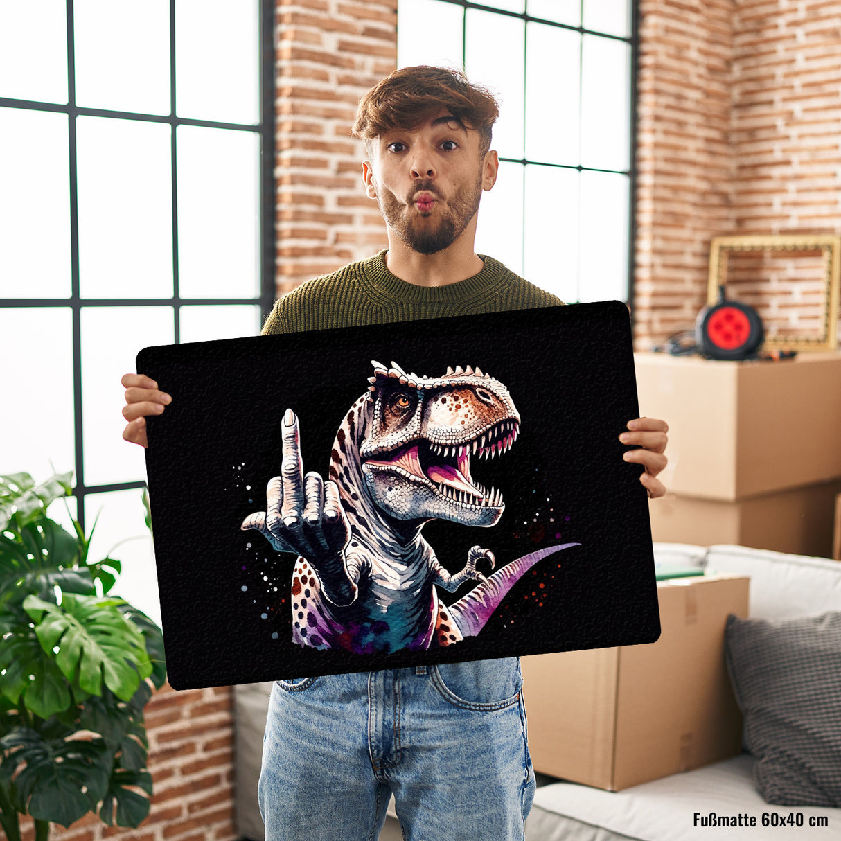Dino Mittelfinger Fußmatte in 35x50 cm ohne Rand