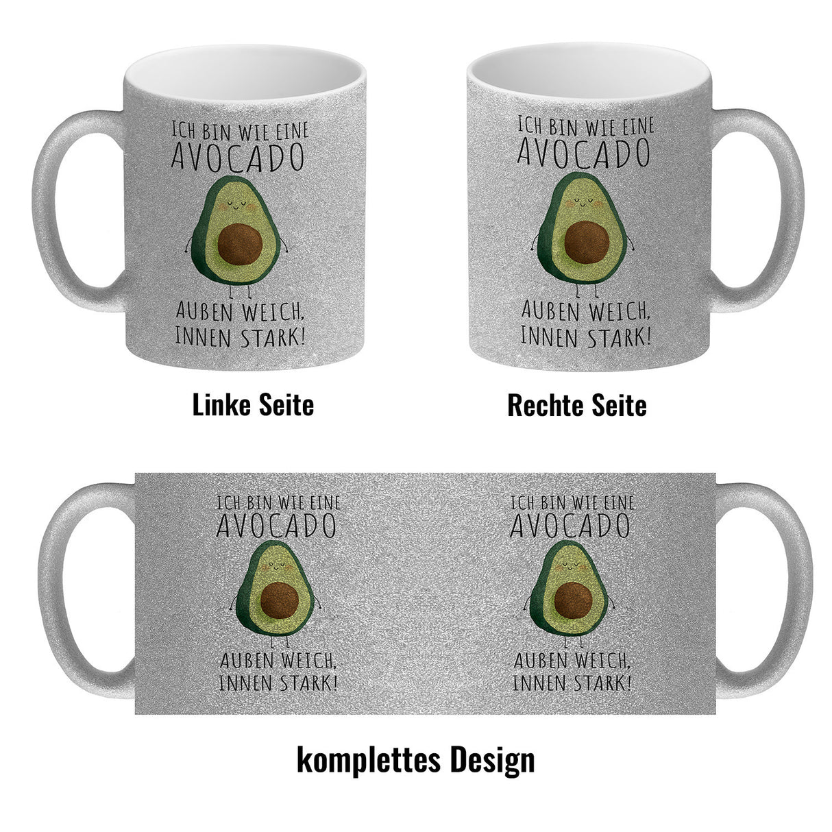 Avocado Kaffeebecher mit Spruch Außen weich innen stark wie Avocado