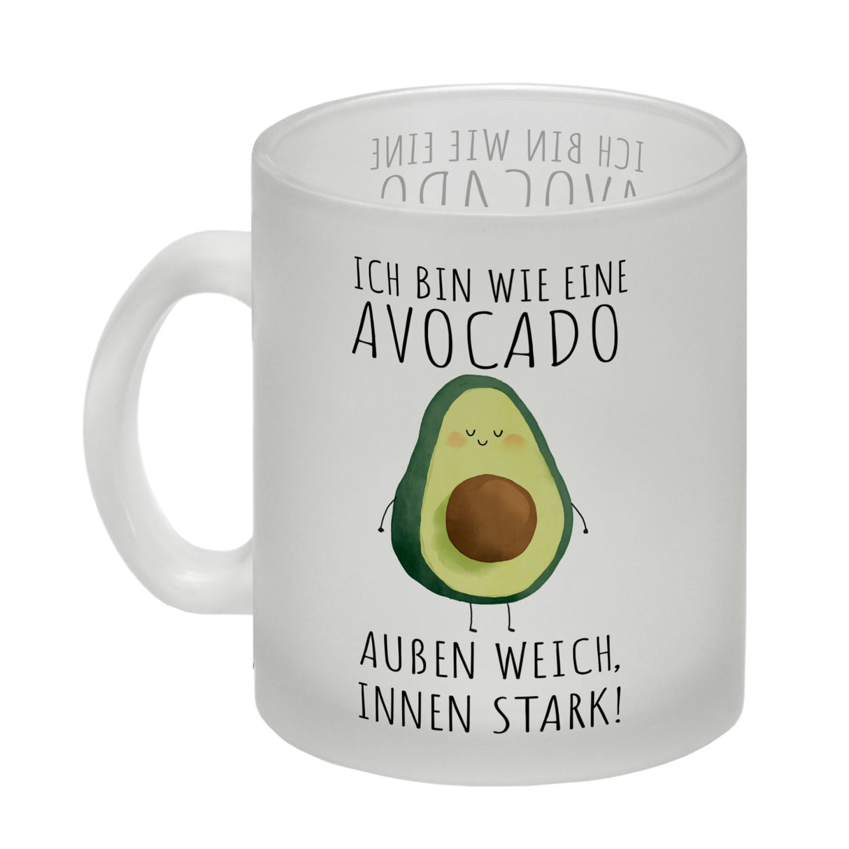 Avocado Kaffeebecher mit Spruch Außen weich innen stark wie Avocado