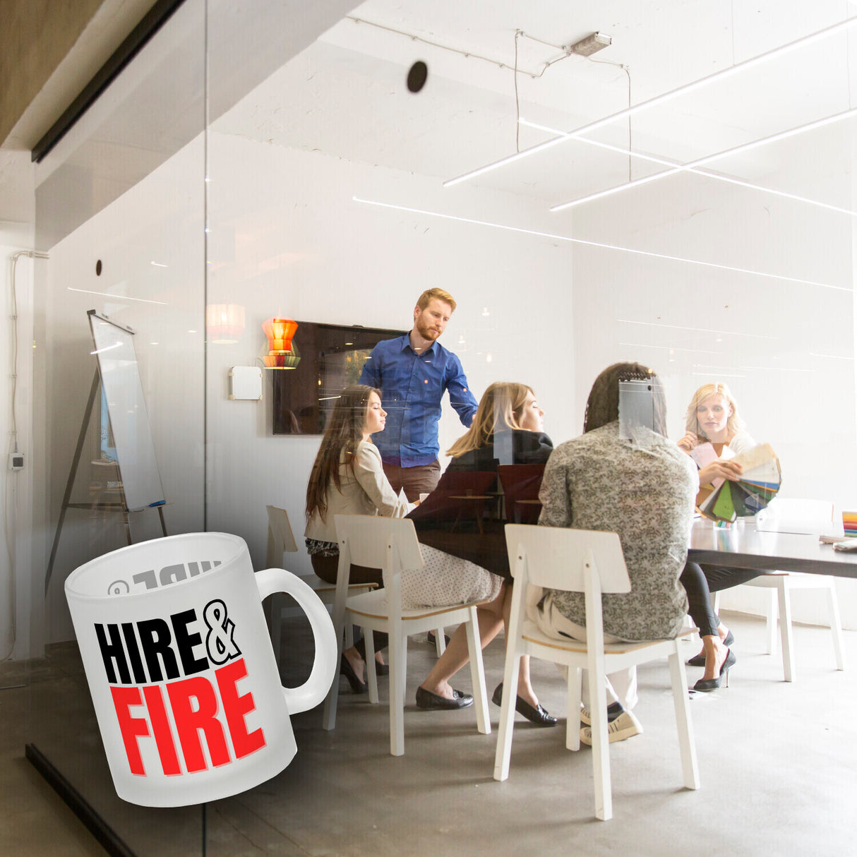 Chef und Boss Kaffeebecher mit Spruch Hire & fire