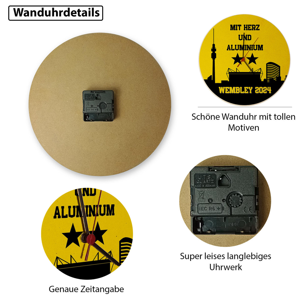 Dortmund Finale Wembley 2024 Wanduhr mit Spruch Mit Herz und Aluminium