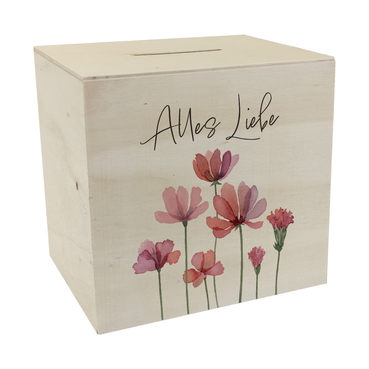 Aquarell Blumen Spardose mit Spruch Alles Liebe