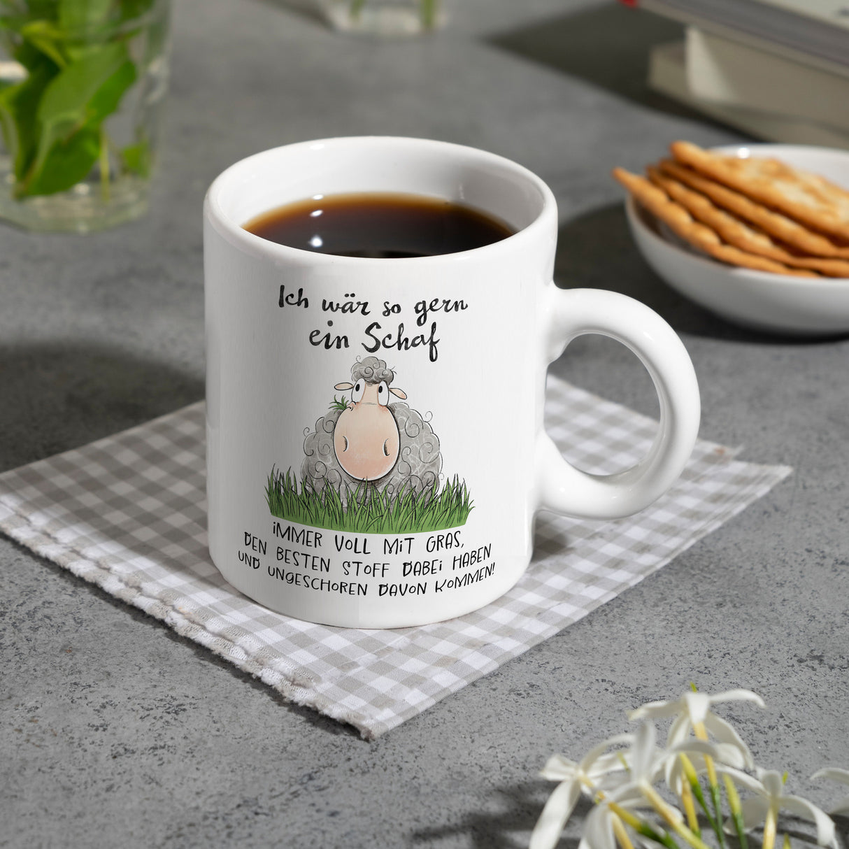 Schaf Kaffeebecher mit Spruch Ich wär so gern ein Schaf