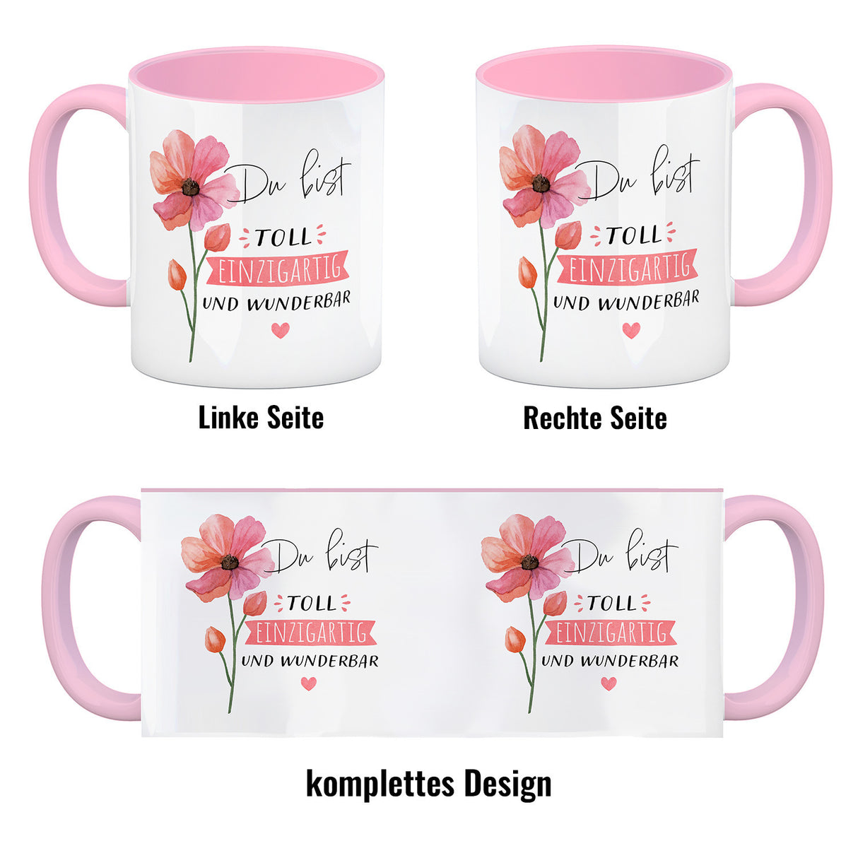 Blume Kaffeebecher mit Spruch Du bist toll einzigartig und wunderbar