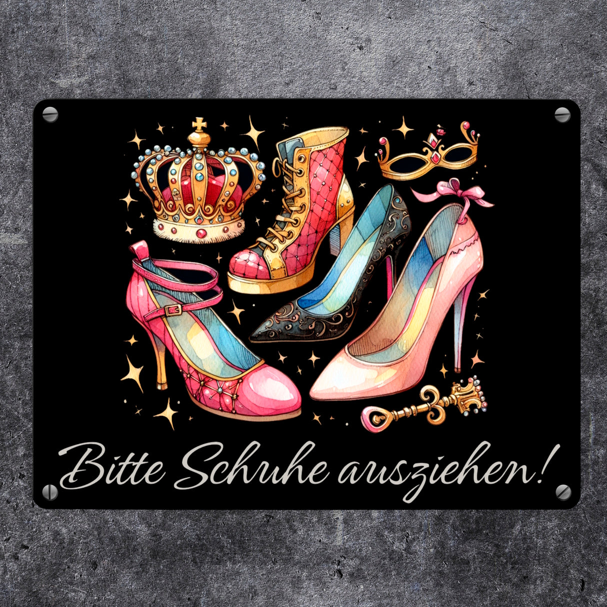 Schuhe ausziehen Metallschild in 15x20 cm mit Spruch Bitte Schuhe ausziehen