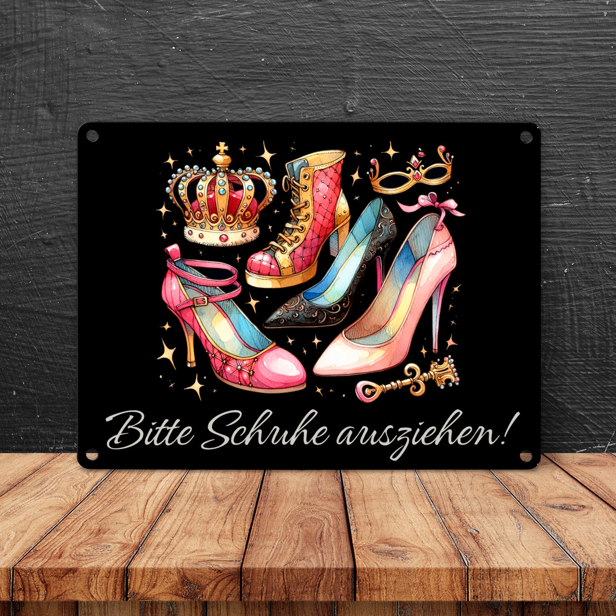 Schuhe ausziehen Metallschild in 15x20 cm mit Spruch Bitte Schuhe ausziehen