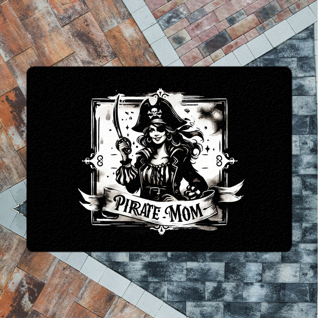 Piratenbraut mit Säbel Fußmatte in 35x50 cm ohne Rand mit Spruch Pirate Mom