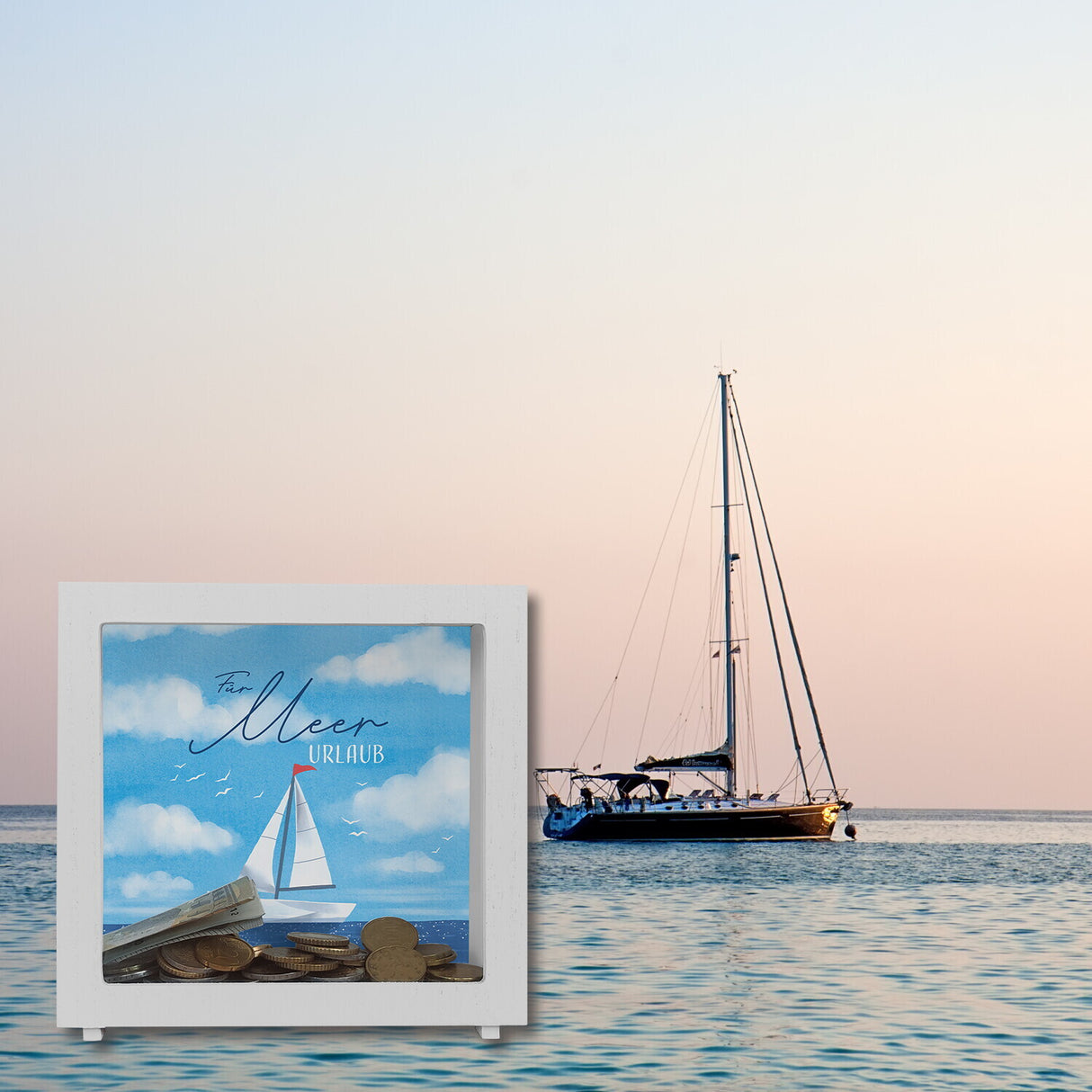 Segelboot Spardose mit Spruch Für Meer Urlaub
