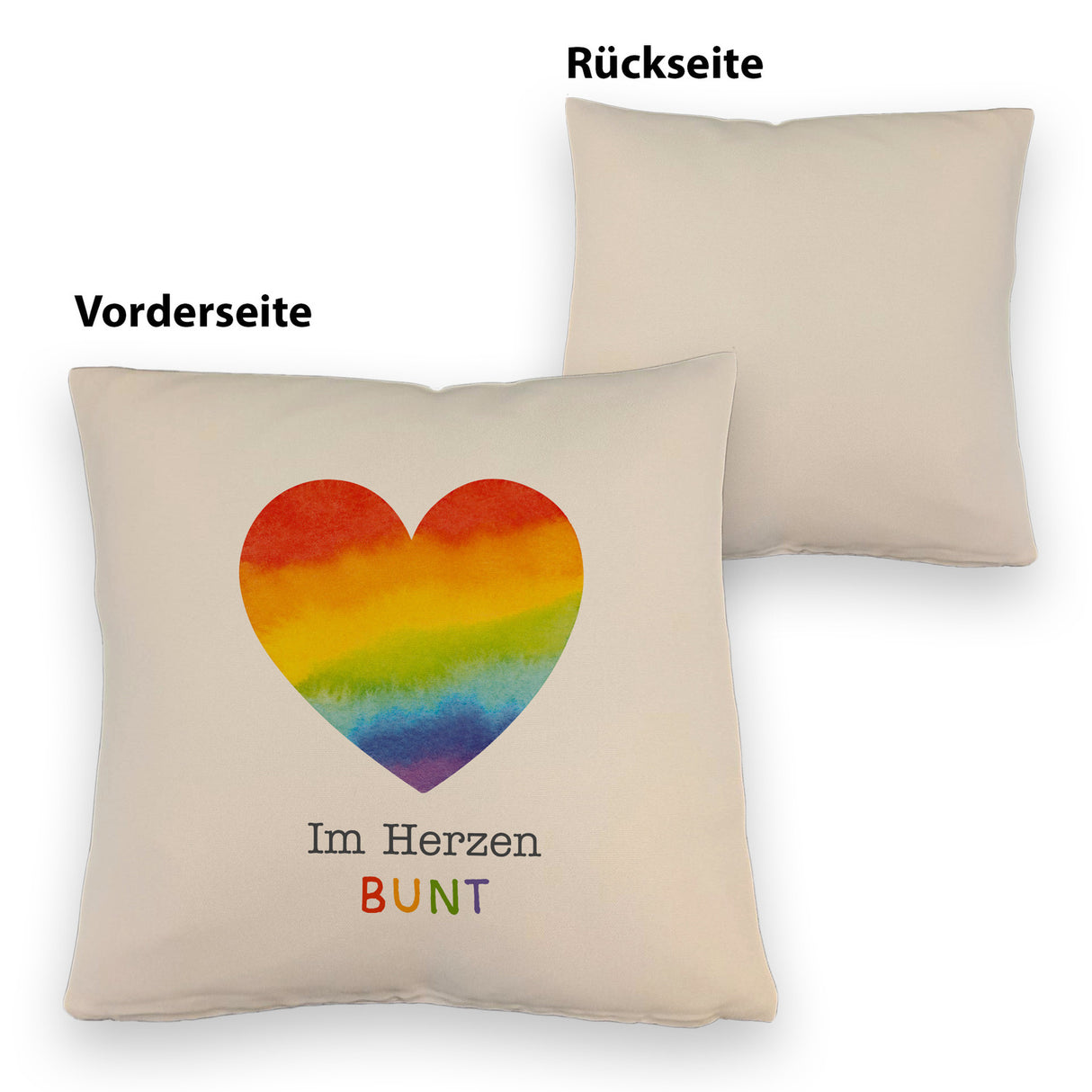 Regenbogenherz Kissen mit Spruch Im Herzen bunt