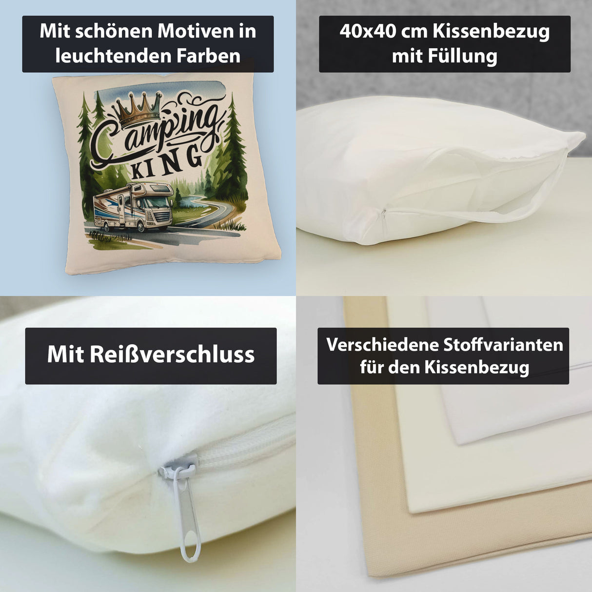 Camping King mit Wohnmobil Kissen mit Spruch Camping King