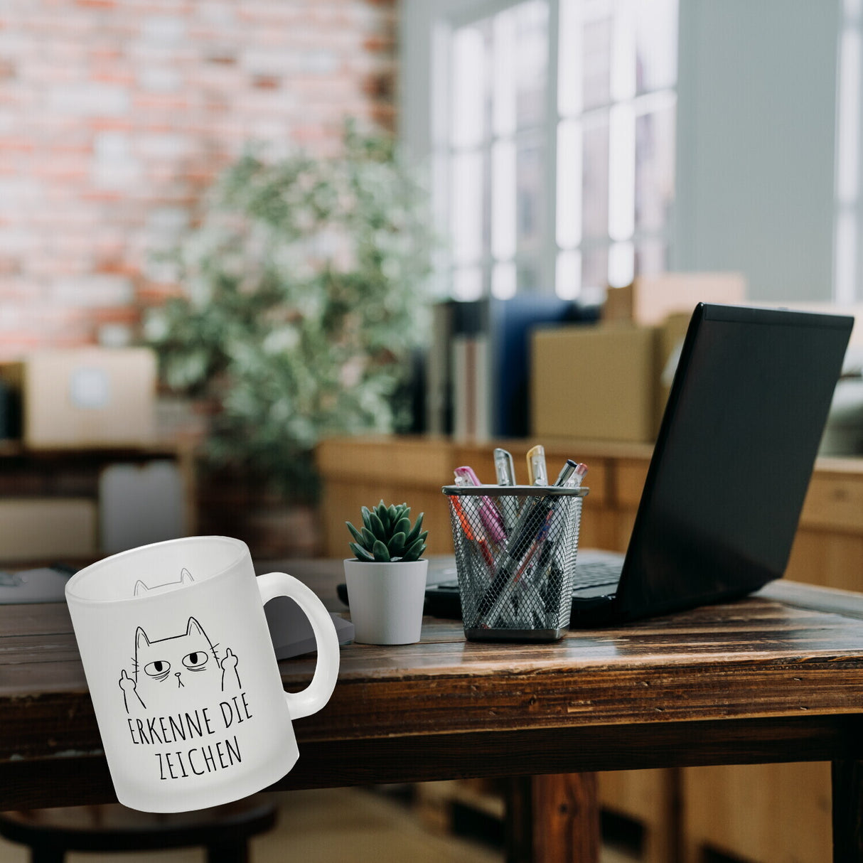 Katze mit Mittelfinger Kaffeebecher mit Spruch Erkenne die Zeichen
