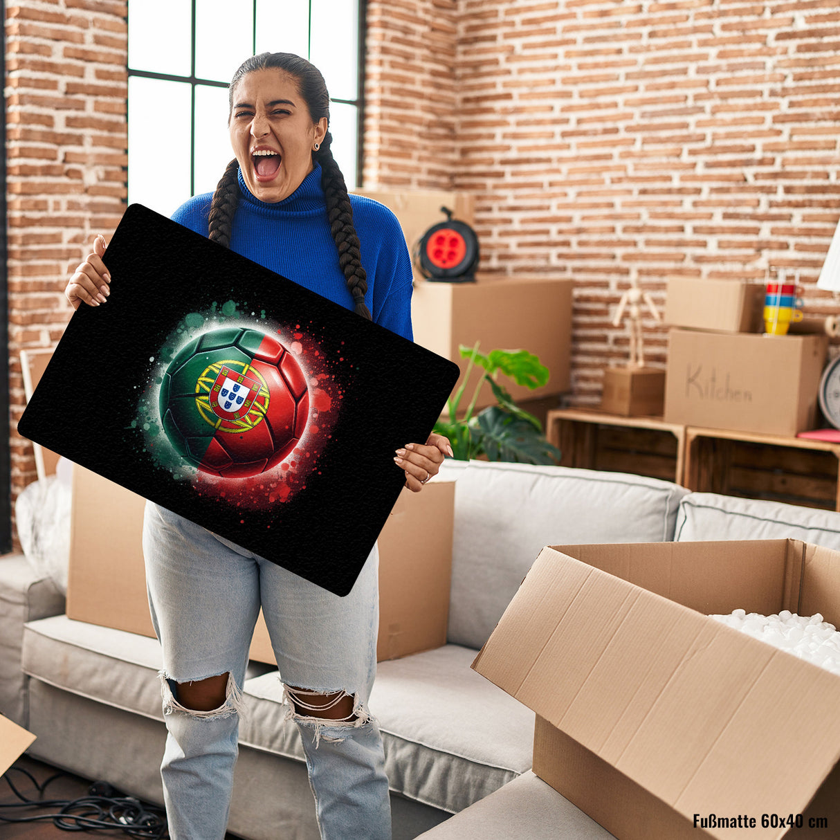 Fußball Portugal Flagge Fußmatte in 35x50 cm ohne Rand
