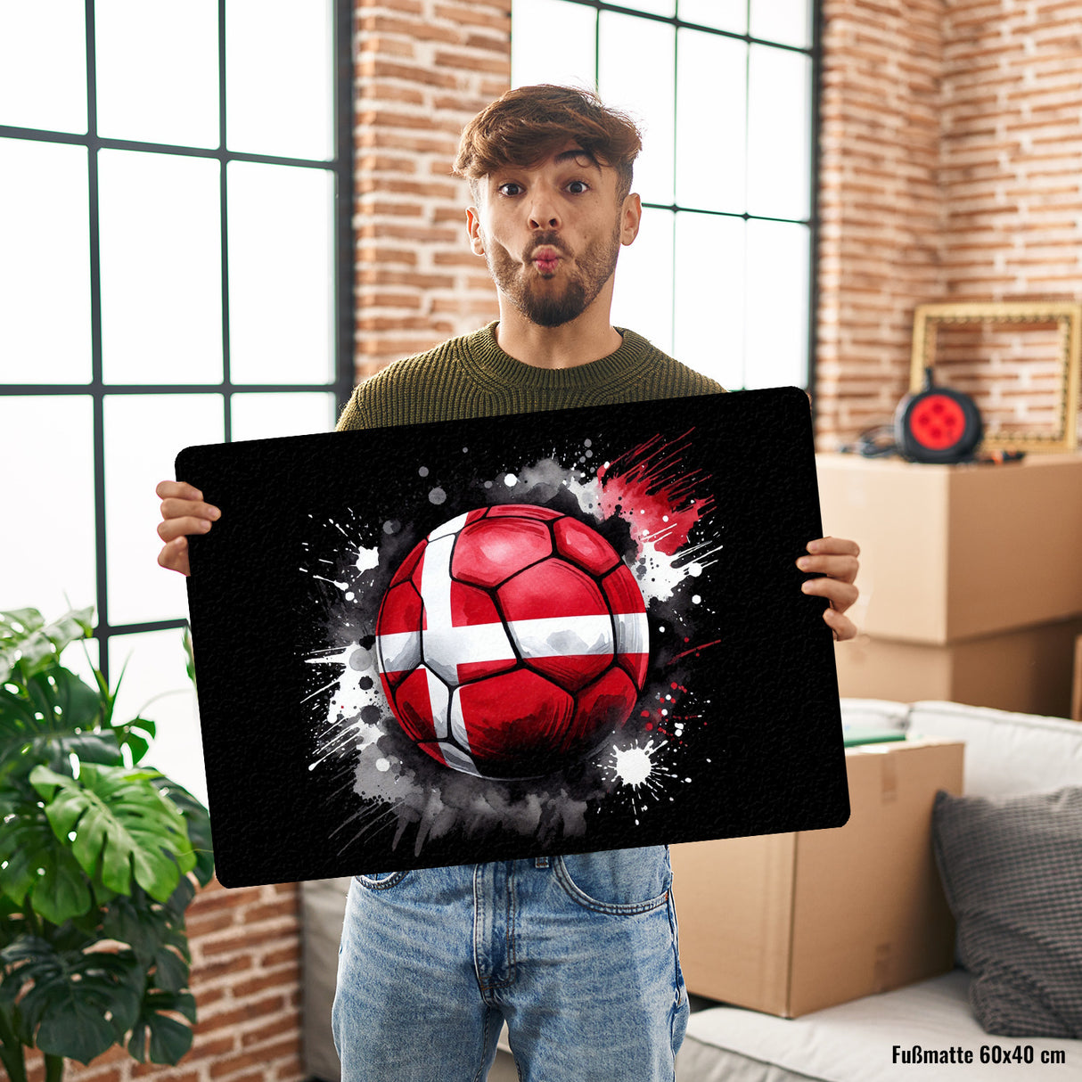 Fußball Dänemark Flagge Fußmatte in 35x50 cm ohne Rand