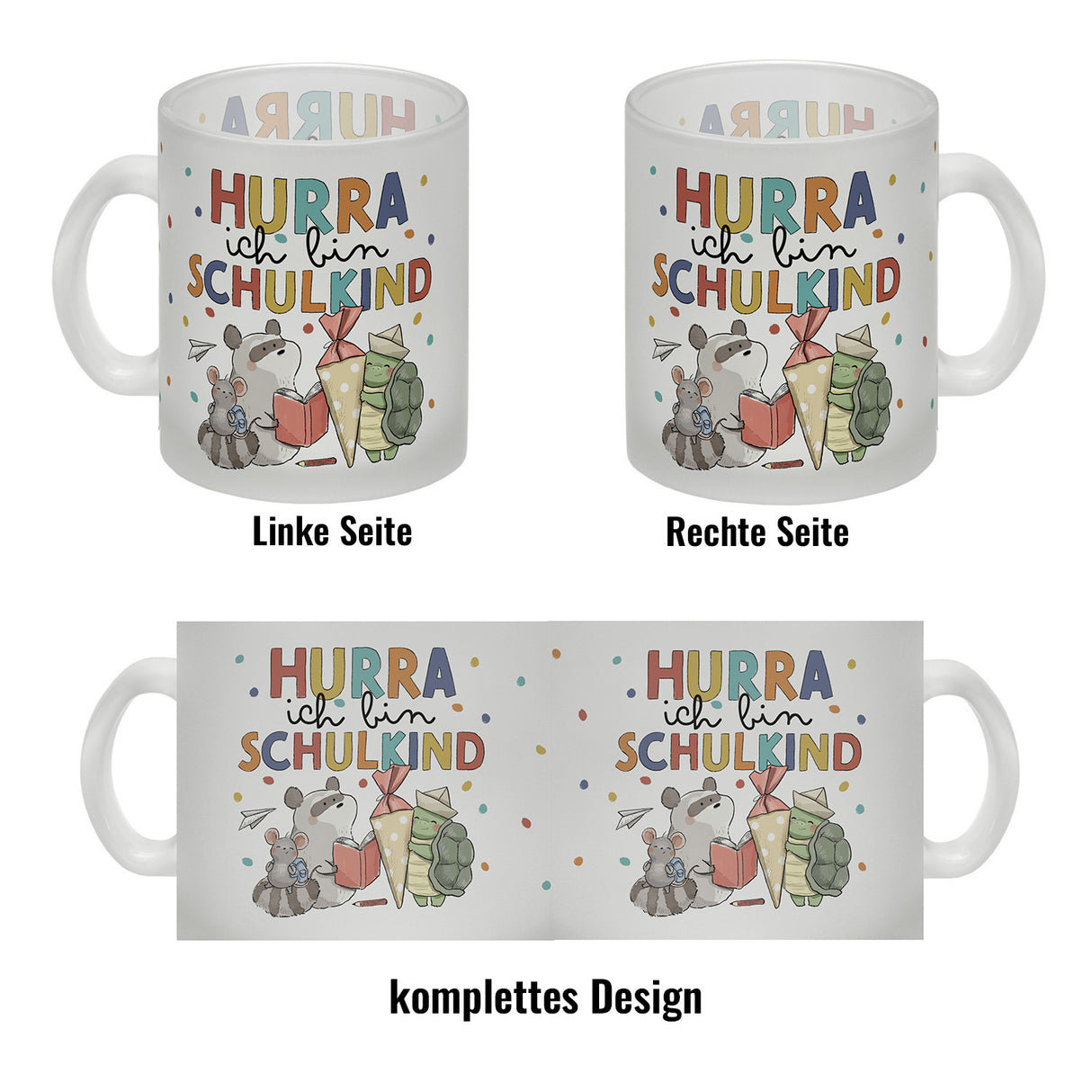 Tiere zur Einschulung Kaffeebecher mit Spruch Hurra ich bin Schulkind