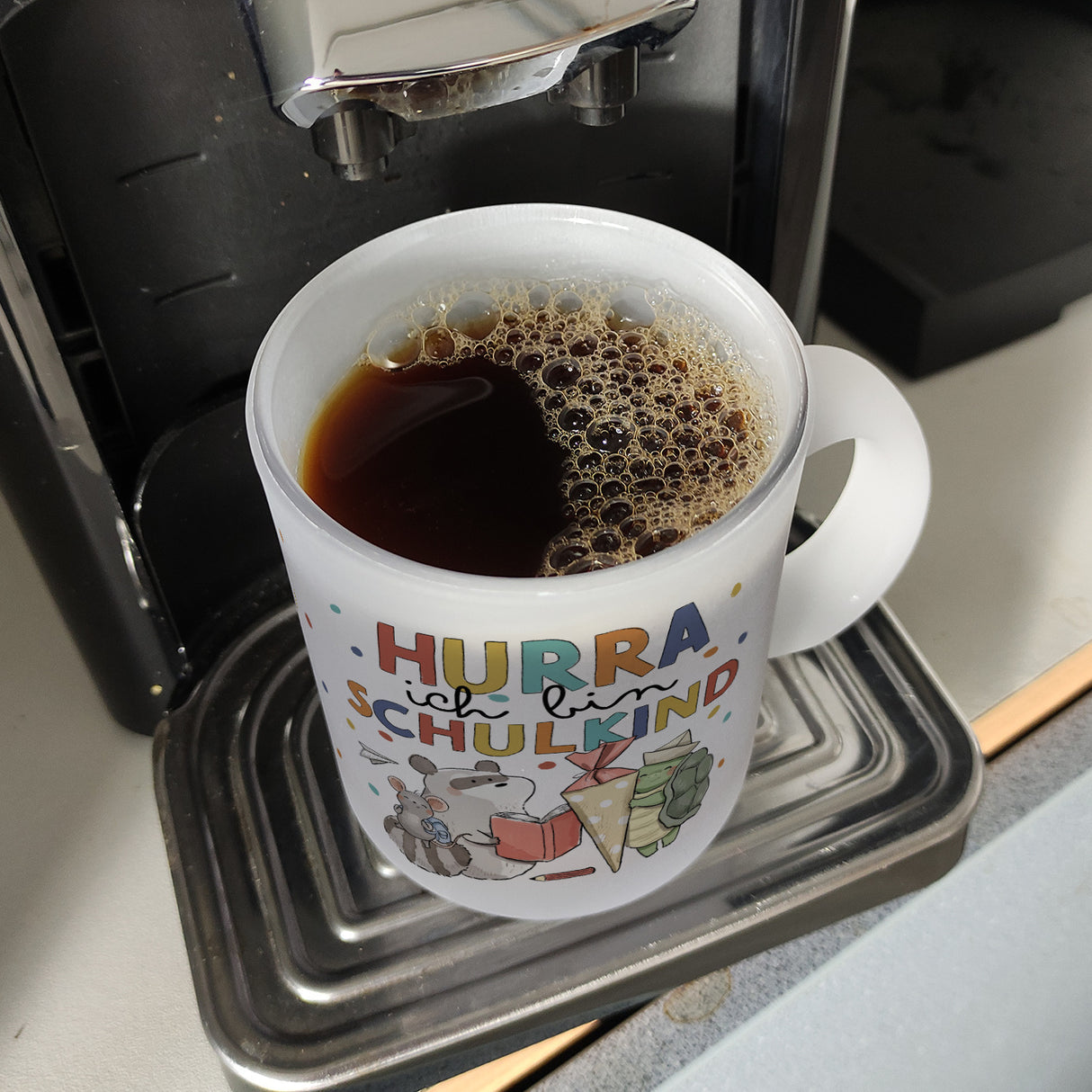 Tiere zur Einschulung Kaffeebecher mit Spruch Hurra ich bin Schulkind