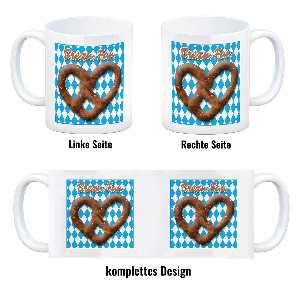 Brezelherz Bayernflagge Kaffeebecher mit Spruch Brezn Fan
