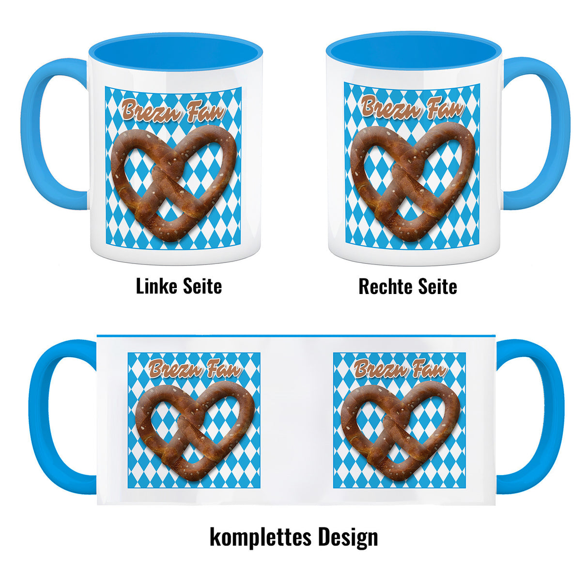 Brezelherz Bayernflagge Kaffeebecher mit Spruch Brezn Fan