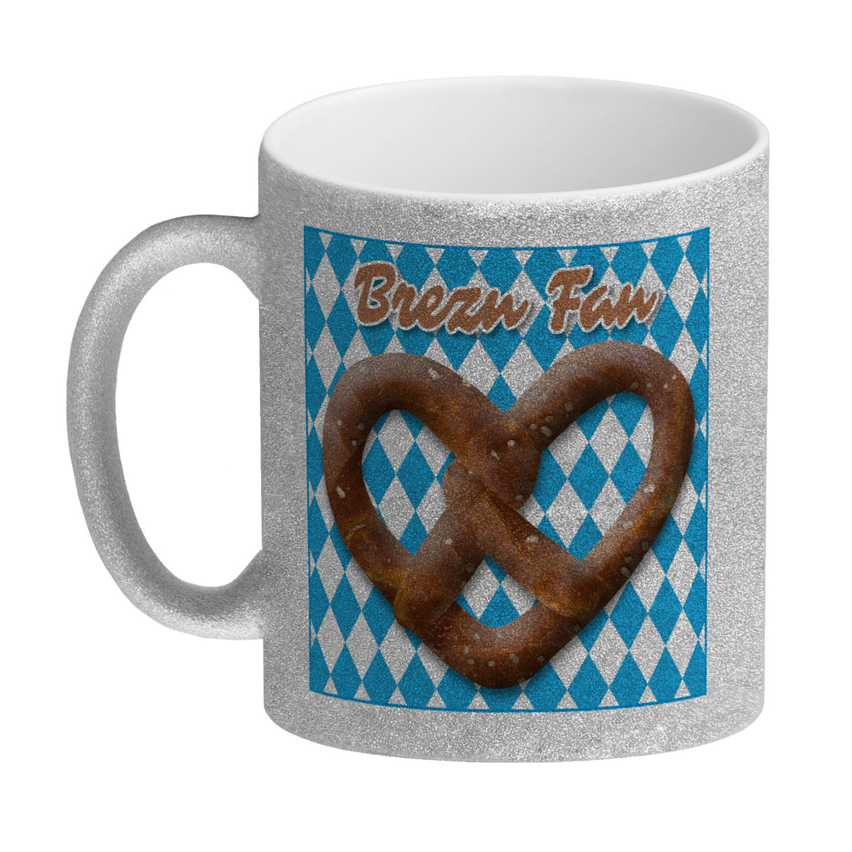 Brezelherz Bayernflagge Kaffeebecher mit Spruch Brezn Fan